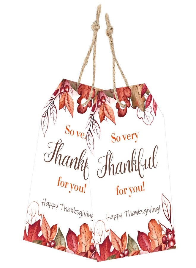 joycraft 50Pcs Happy Thankgiving Tags with String, 3.3x2.1 inch Maple Fall Paper Gift Wrap Tags, Reddish Brown Happy Thanksgiving Holiday Hangtags for Red Wine, Maple Syrup, Bouquet and Desserts - Image 1